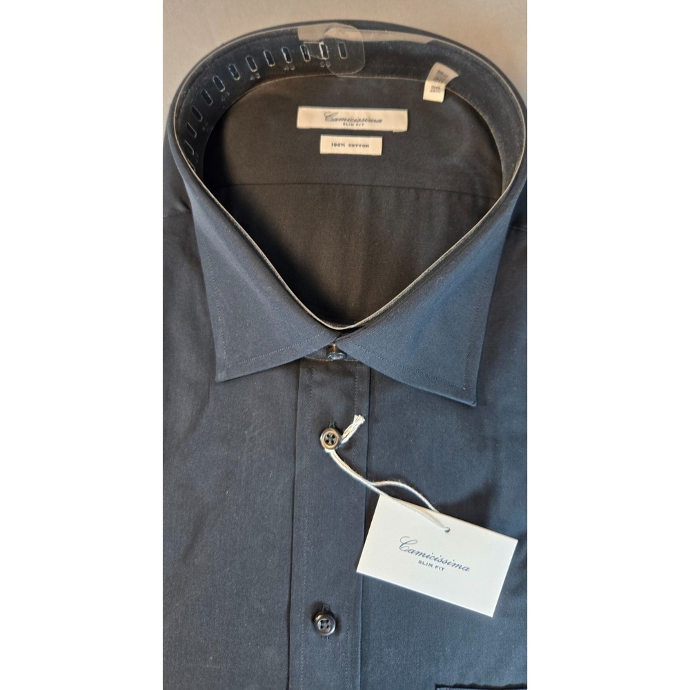 Camicissima Slim Fit Black Short Sleeve Dress Shirt 100% Cotton Size 20½ / 50